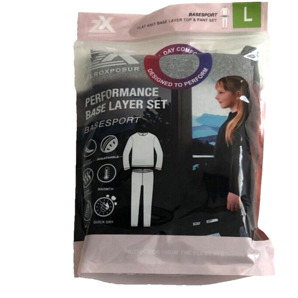 Zeroxposur Girl's Performance Base Layer Set Gray Shirt and‎ Bottom Sz Large New